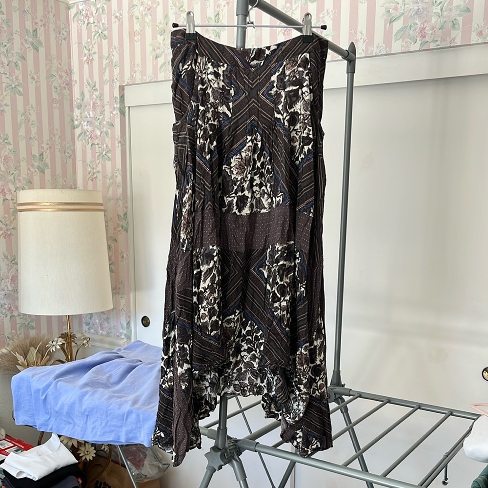 Free People brown asymmetrical bohemian midi skirt